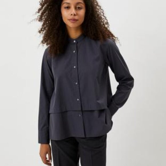 +J Uniqlo - SUPIMA Cotton Long Sleeve Stand Collar Shirt Jacket - Size XXS - Picture 12 of 16